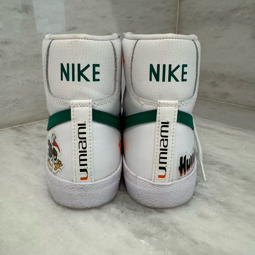 CUSTOM Nike White Green Blazer 77 Mid University of Miami Hurricanes size 6.5 - Picture 5 of 8